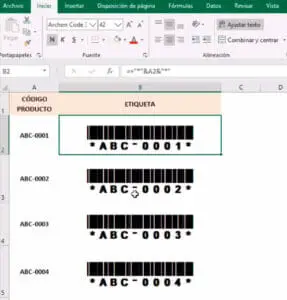 Crear codigos de barras en Excel