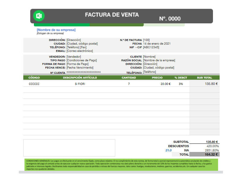 Modelo de factura en Excel