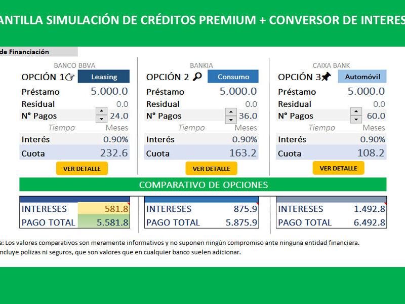 Plantilla simulador de créditos premium