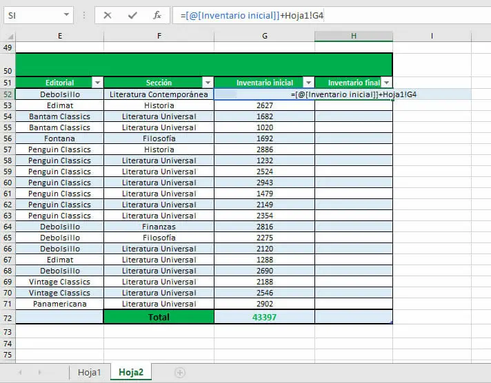 Ejemplo de base de datos en Excel - Paso 2