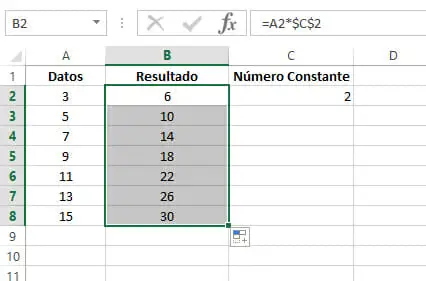 Multiplicar en Excel una columna por una constante