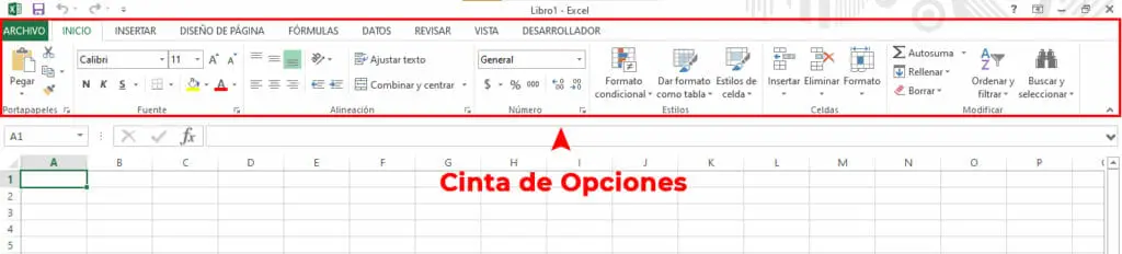 Cinta de opciones en Excel