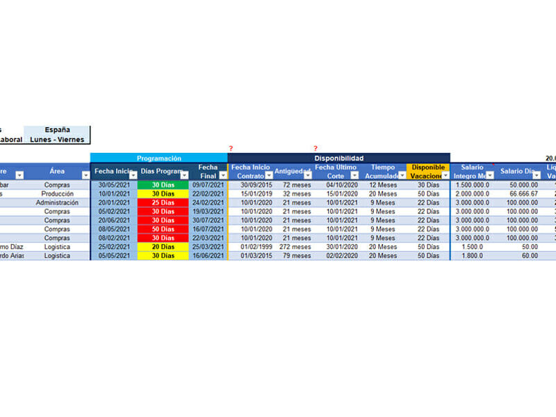 Plantilla Control de vacaciones en Excel