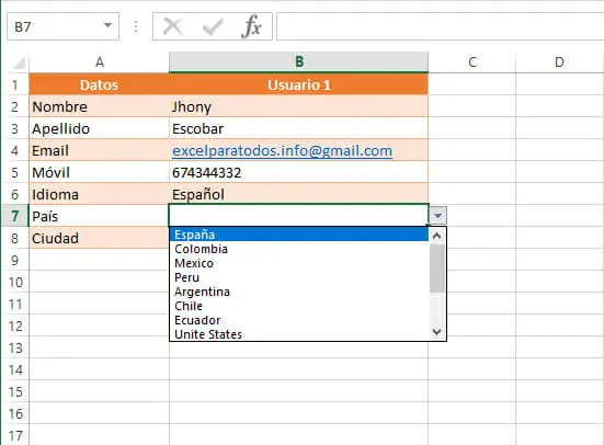Lista desplegable en Excel