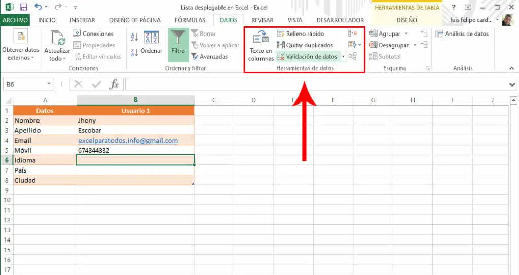 Validación de datos | Lista desplegable en Excel