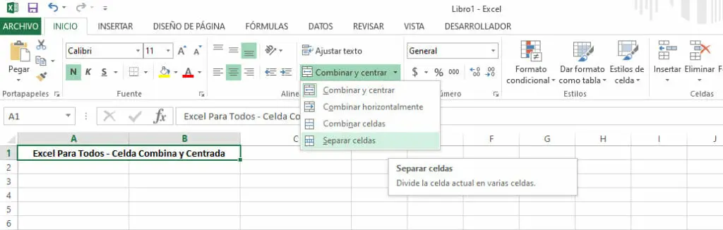 Como dividir una celda en Excel