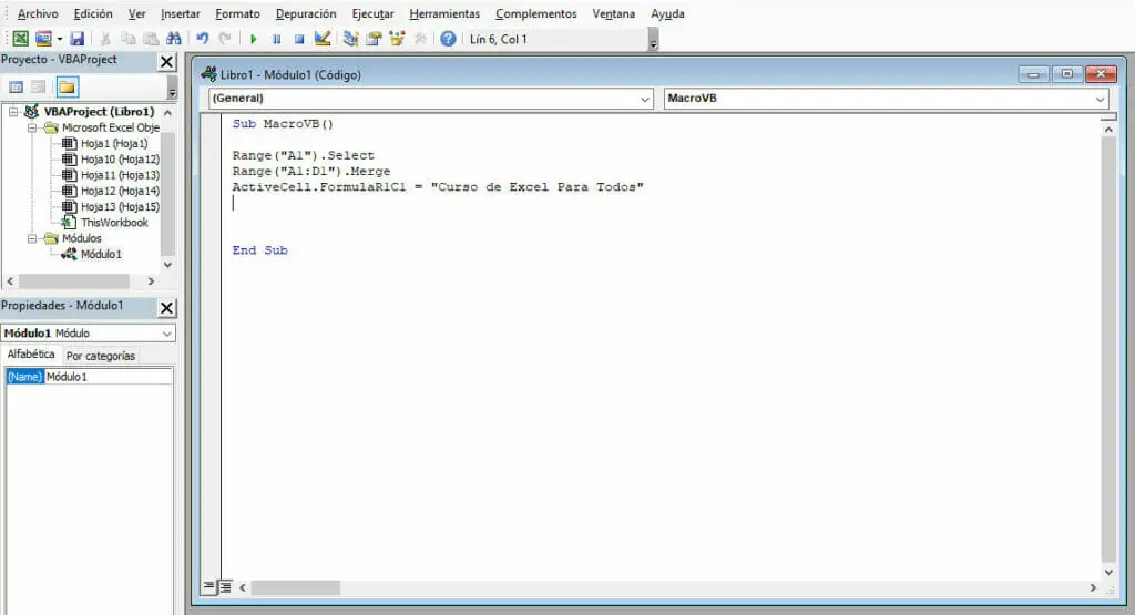 Crear Macros con el editor de Visual Basic - Paso 6