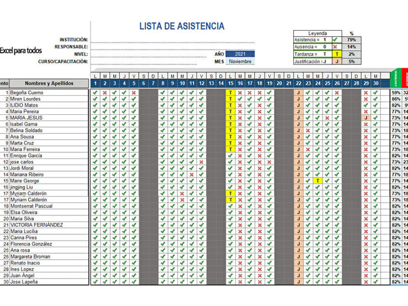 Lista de asistencia en Excel