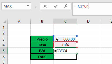 Calcular IVA en Excel Paso 1
