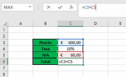 Calcular IVA en Excel paso 2