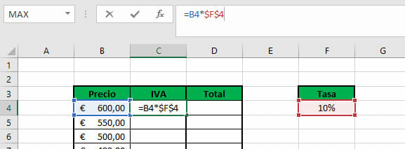Calcular IVA en Excel paso 3