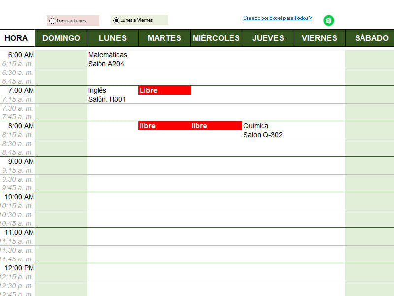 Plantilla Horario Semanal
