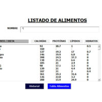 Plan alimenticio - Plantilla de Excel - Listado de alimentos