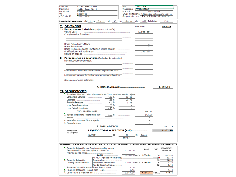 Plantilla Nómina en Excel