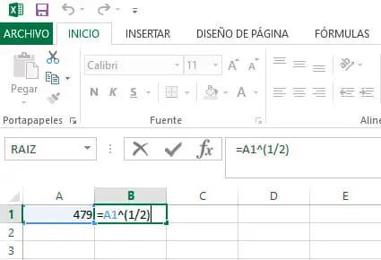Sacar la raíz cuadrada en Excel con el símbolo de potencia