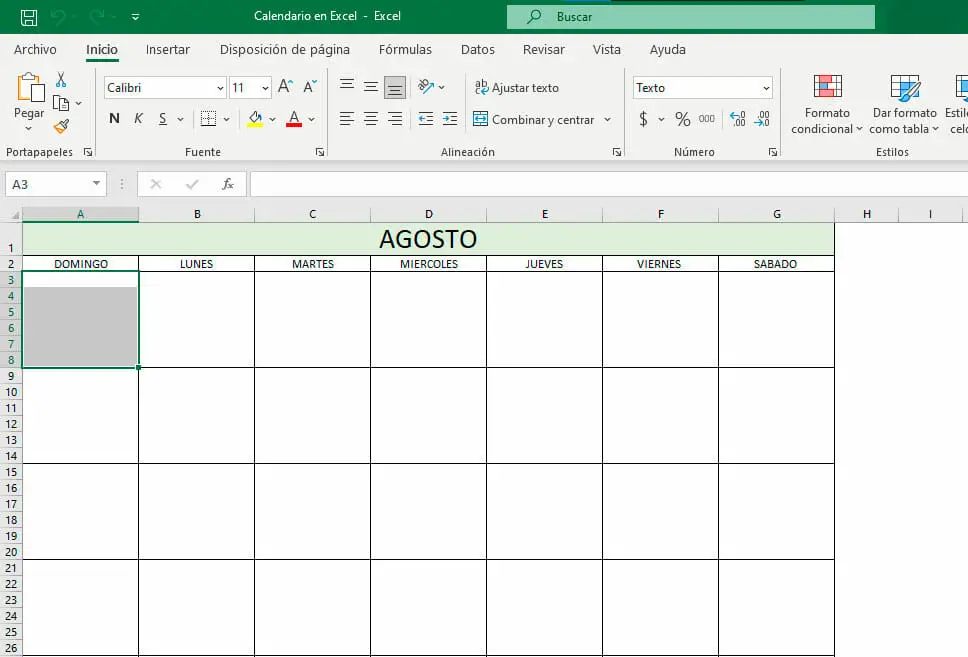 Como hacer o crear un calendario en Excel