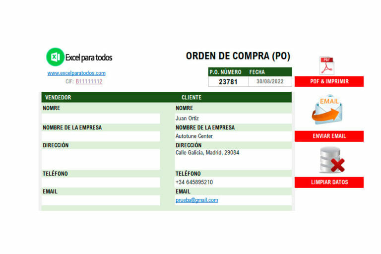 Formato Orden de Compra en Excel y PDF | Descarga Gratis