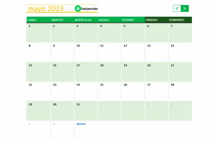 Calendario Mayo 2023 en Excel