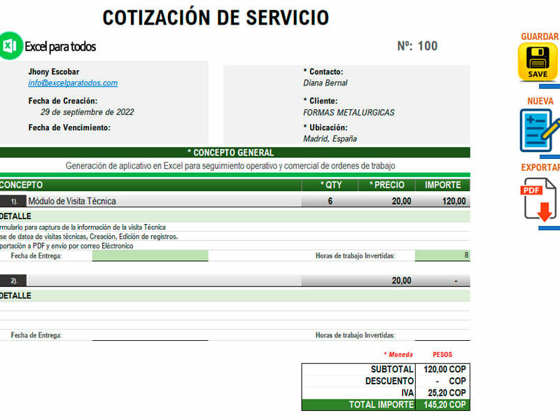 Formato de Cotización en Excel