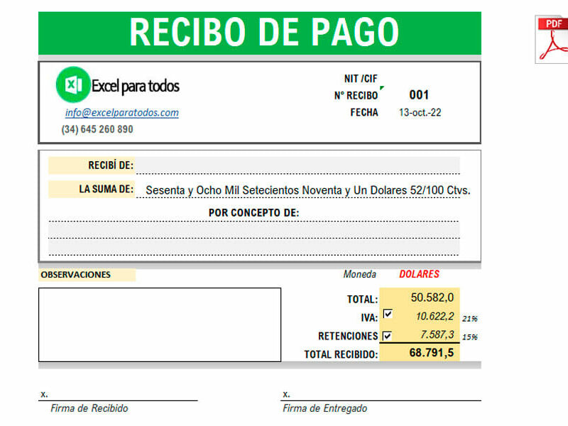 Formato de recibo de pago