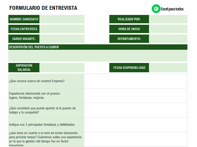 formato de entrevista de trabajo