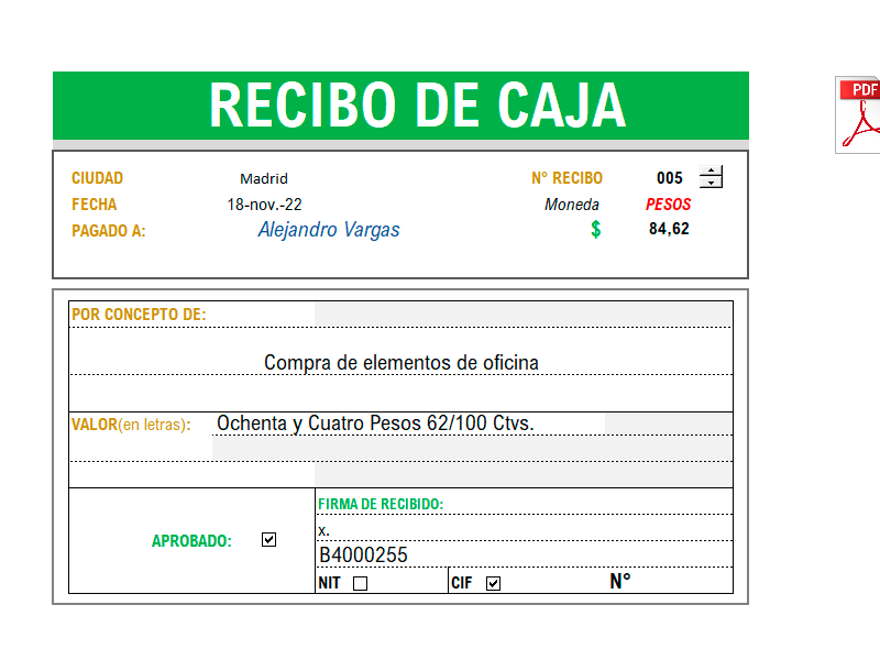 Formato recibo de caja