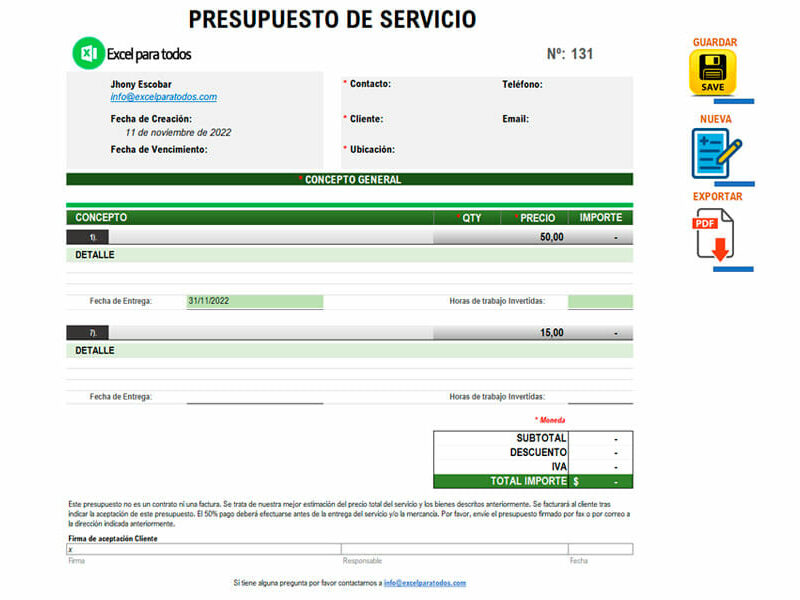 Plantilla presupuestos en Excel