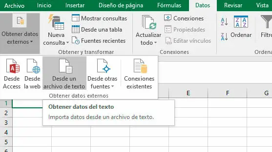 Archivo de texto para convertir CSV a Excel
