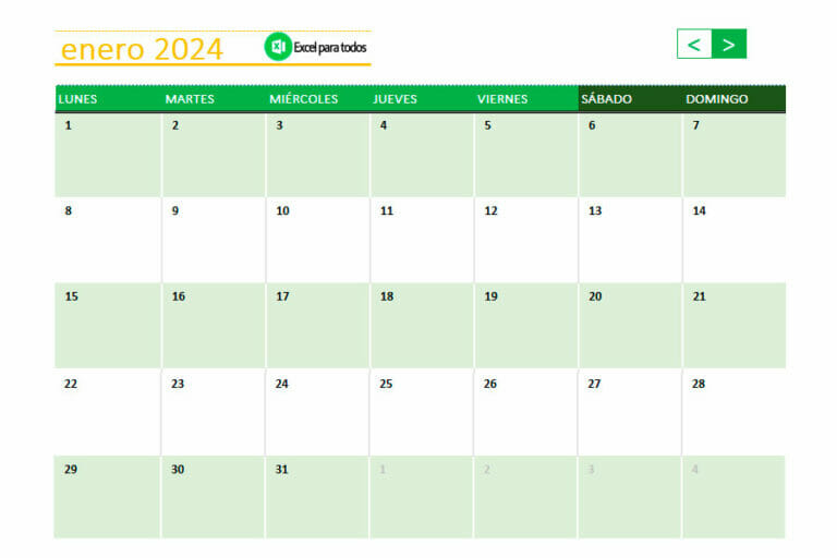 Calendario 2024 para Imprimir | Descarga en Excel y PDF