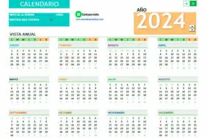 Calendario 2024 - Plantilla Calendario 2024 - Calendario anual 2024 - Calendario 2024 Mensual