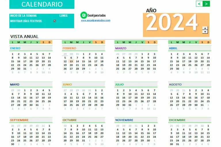 Calendario 2024 - Plantilla Calendario 2024 - Calendario anual 2024 - Calendario 2024 Mensual