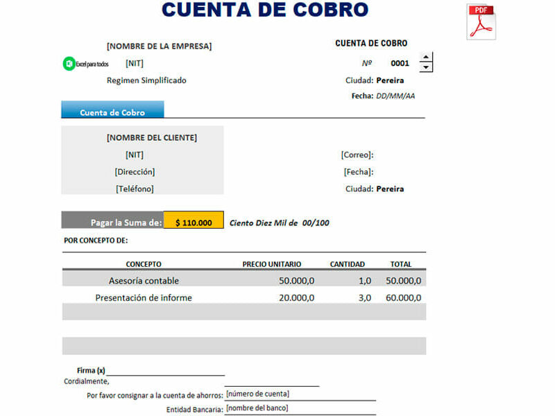 Formato cuenta de cobro