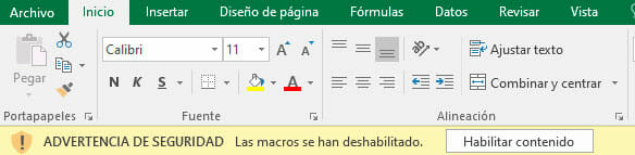 Habilitar macros en Excel cuando se muestra el mensaje de advertencia