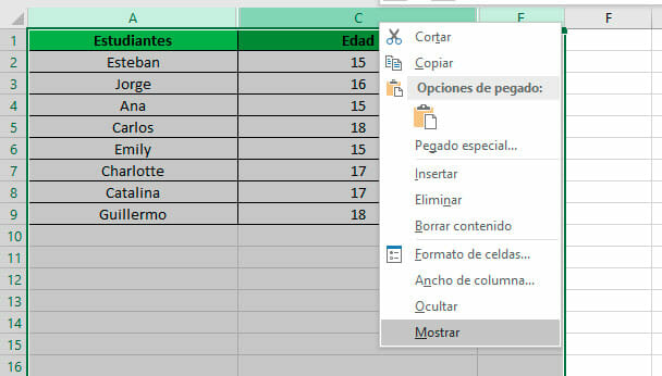 Mostrar celdas ocultas Excel para Mac