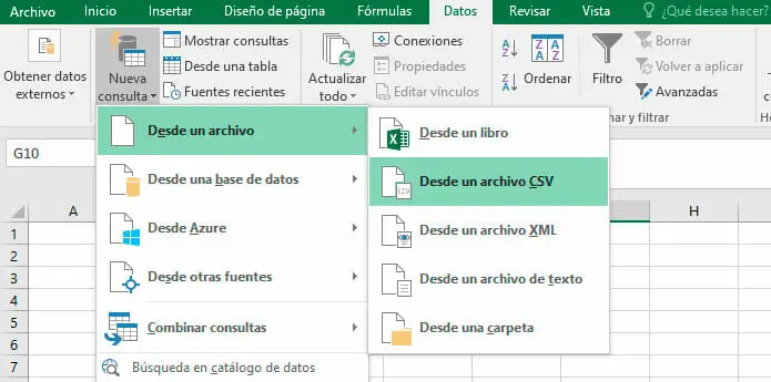 Nueva consulta desde un archivo CSV a Excel