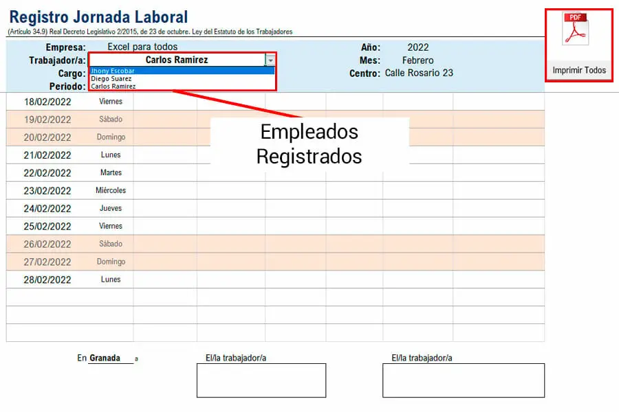 Registro jornada laboral Excel