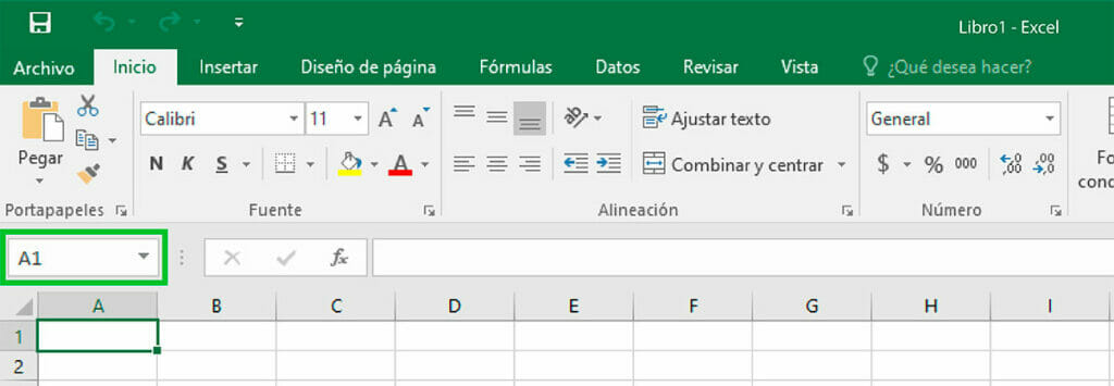 Cuadro de nombres en la ventana de Excel