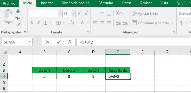 Ejemplo barras de formulas en Excel