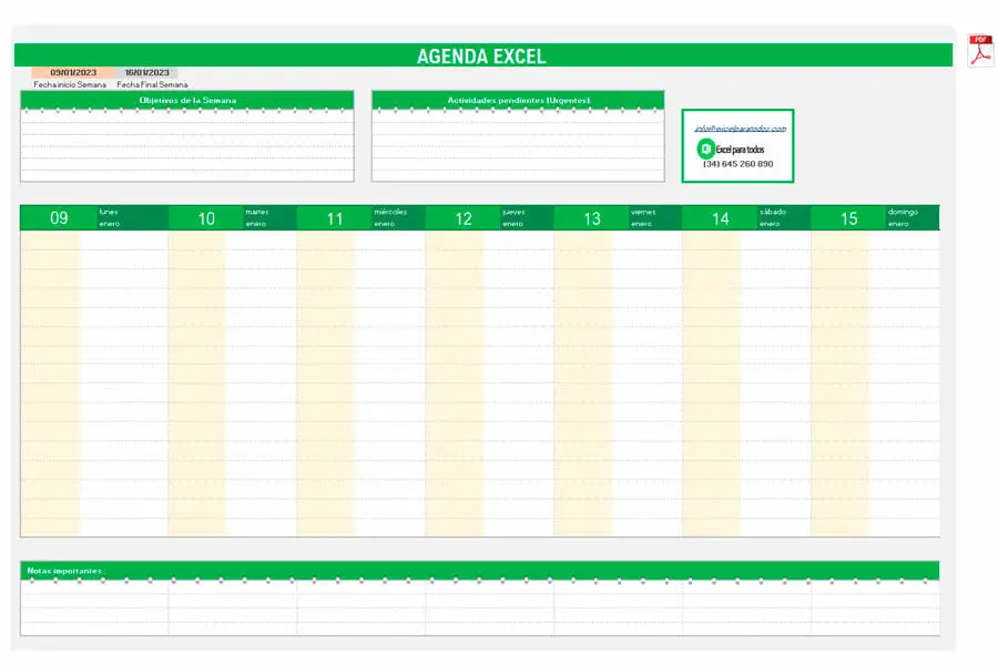 Formato de Agenda en Excel