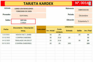 Formato tarjeta Kardex en Excel
