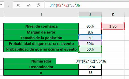 hacer muestreo aleatorio simple en Excel - Calculo