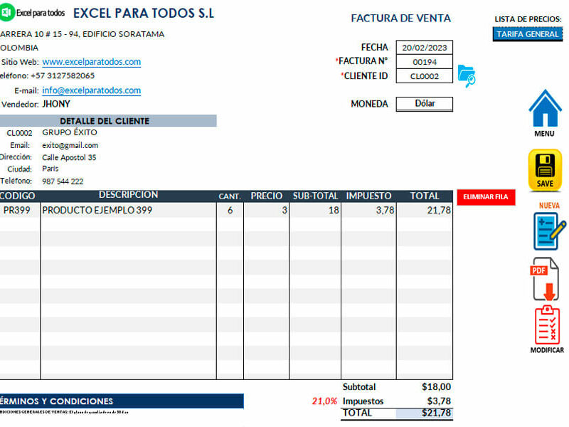 plantilla facturacion en excel
