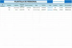 Plantilla de Personal en Excel