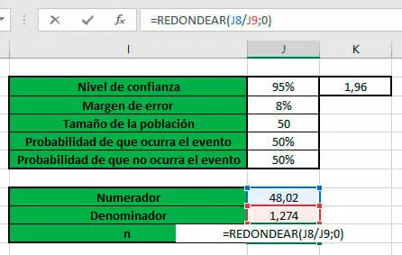 Redondear resultados en Excel - Muestreo aleatorio simple