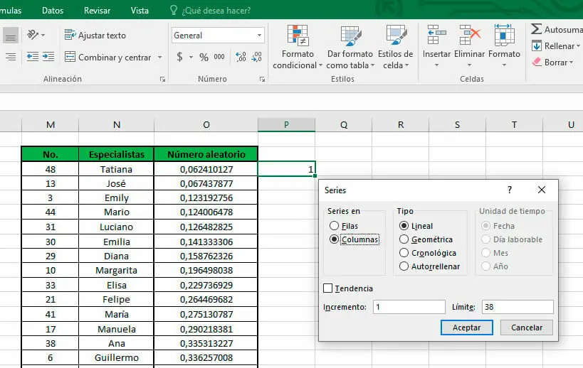 Series en columnas - Hacer muestreo aleatorio simple en Excel