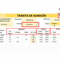 Tarjeta de almacén formato en Excel