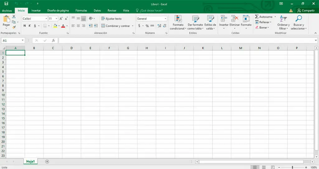Ventana principal de Excel