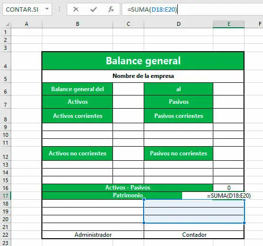 Aplicar función SUMA para el estado financiero en Excel