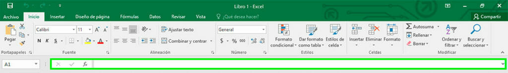Barra de formulas de la barra de herramientas en Excel