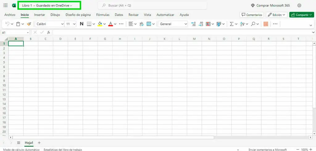 Barra de titulo en Excel online